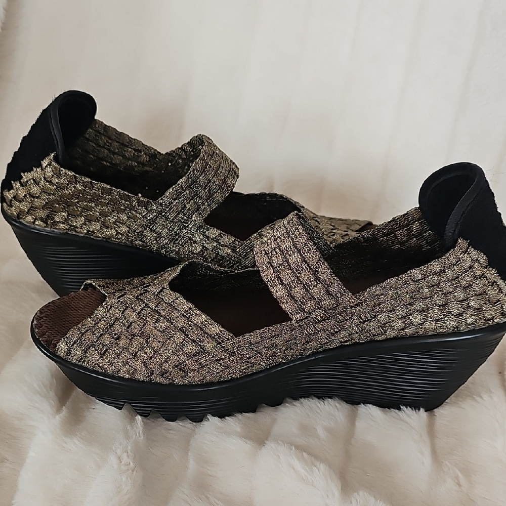 bernie mev. Shimmering Woven Wedges